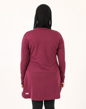 Burgundy Doe Modest Flow Top showing full back coverage