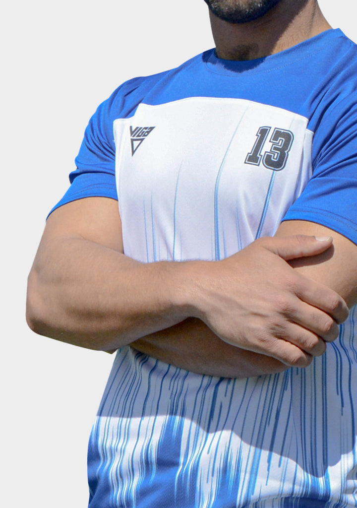 viga white and royal blue soccer jersey ( add your name )