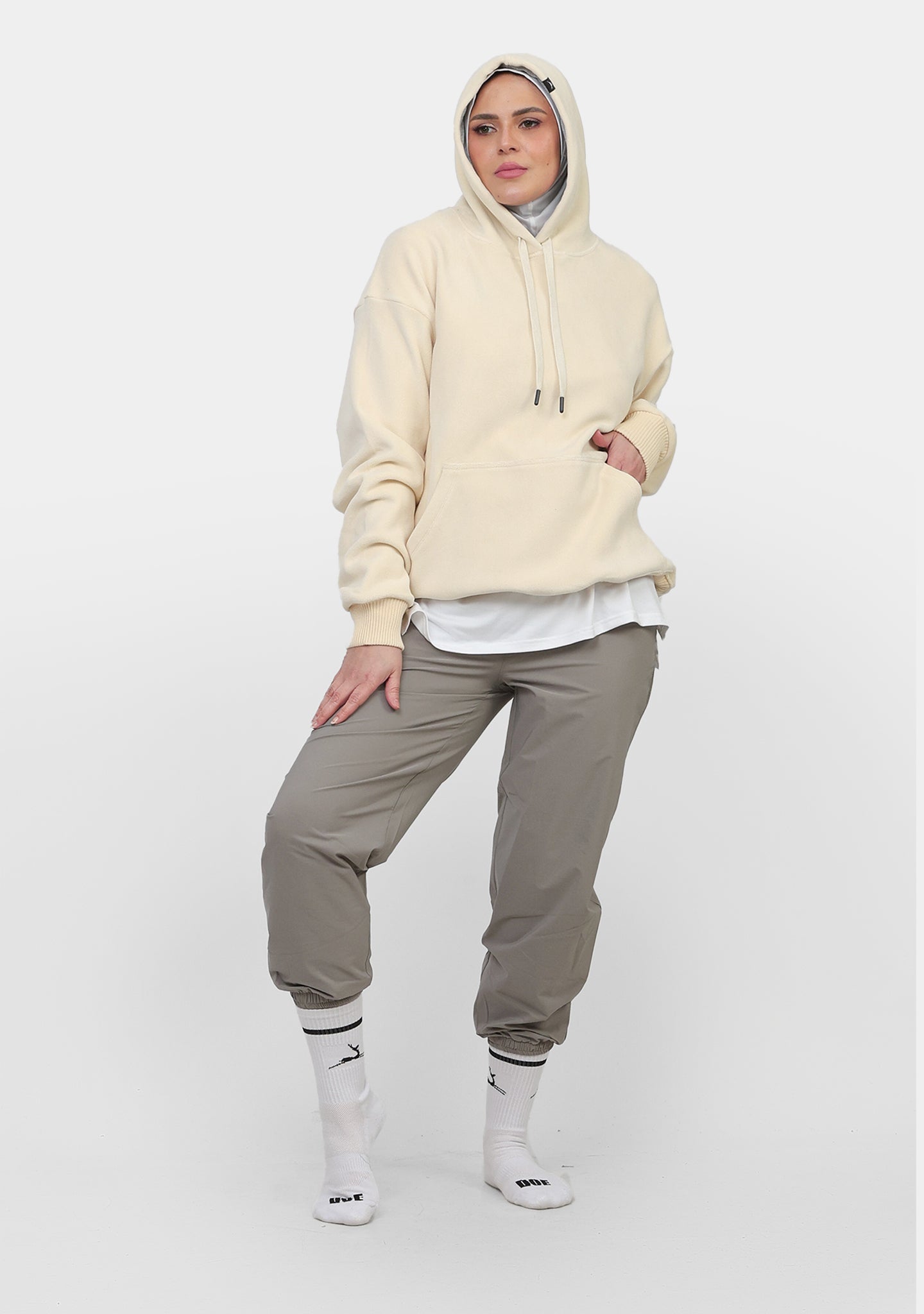 Doe Oversized Polar Fleeced Hoodie - Creamy