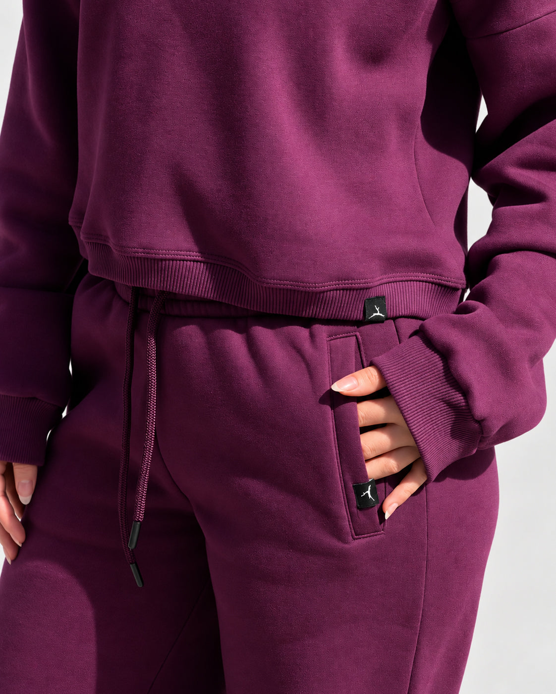 Burgundy Doe Everyday Set — sweatshirt and sweatpants on model