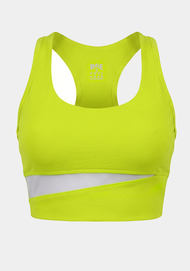 Doe ToneTwo Sports Bra – front view, lime green