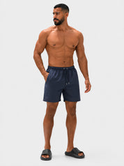 Navy blue Viga solid swimming shorts — side view