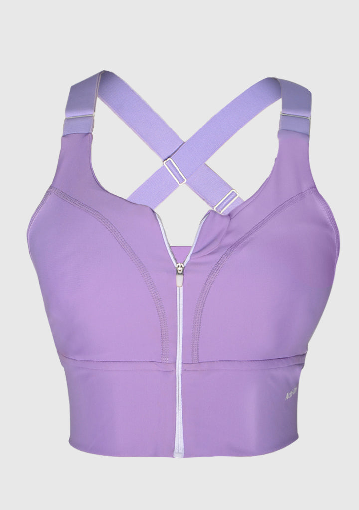Doe High Support Adjustable Sports Bra – front view, lavender