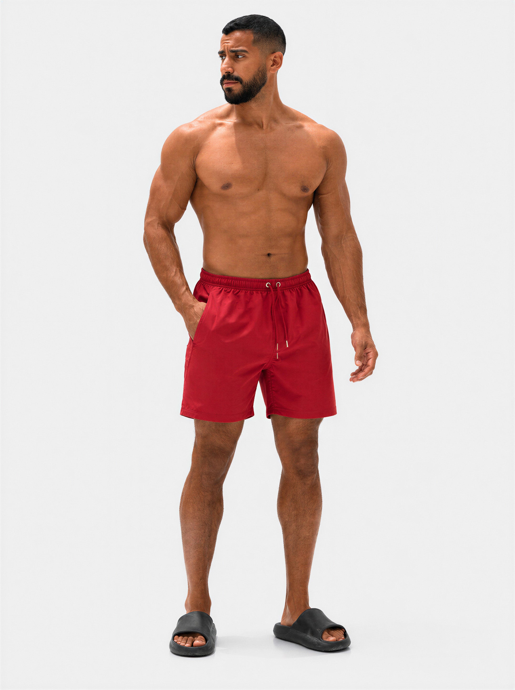 Red Viga quick-dry swimming shorts with drawstring waistband