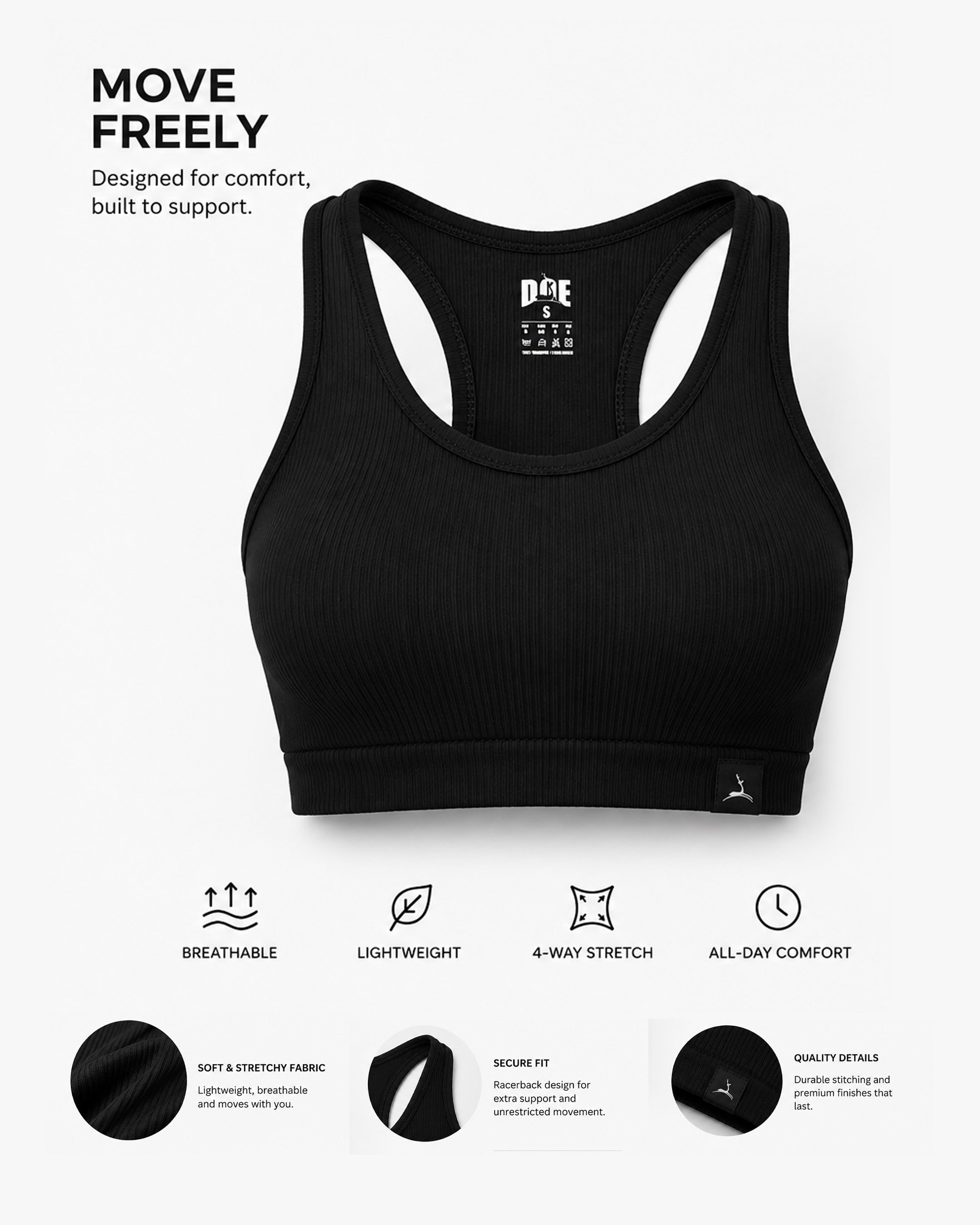 Doe Ribbed Padded sports bra