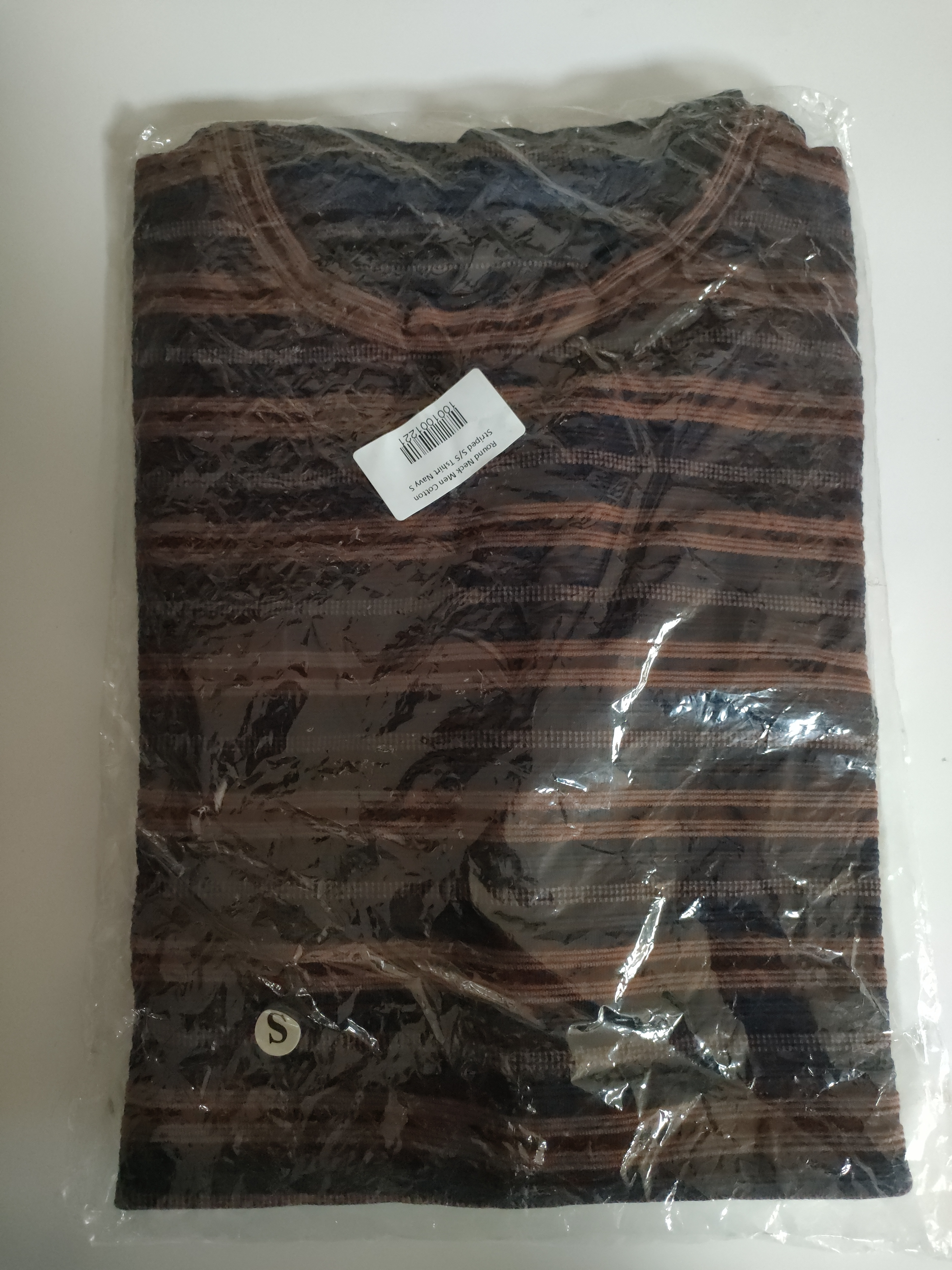 Round Neck Men Cotton Striped S/S Tshirt Navy