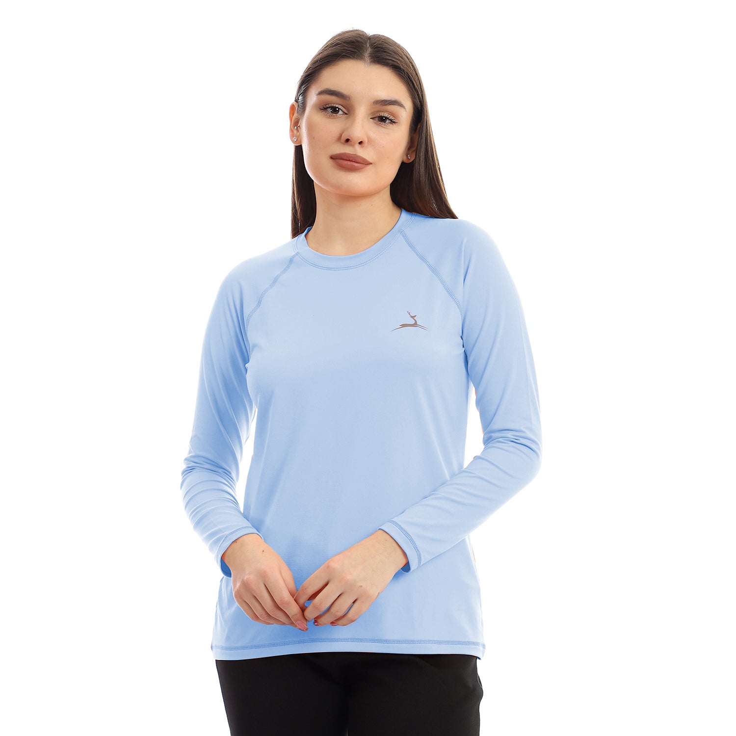 DOE Round Neck Sport T-Shirt - front view, sky blue