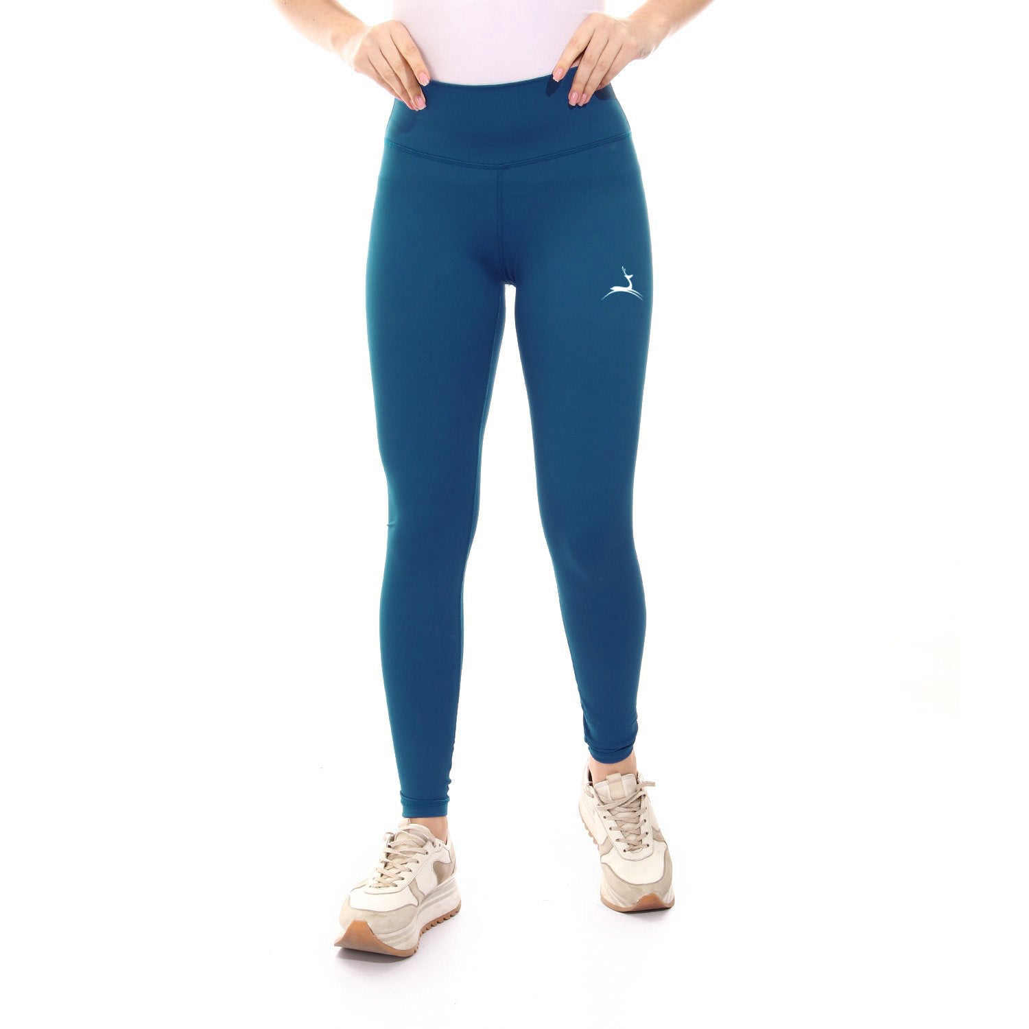 Plain Sportive Stretch Leggings-TEAL BLUE