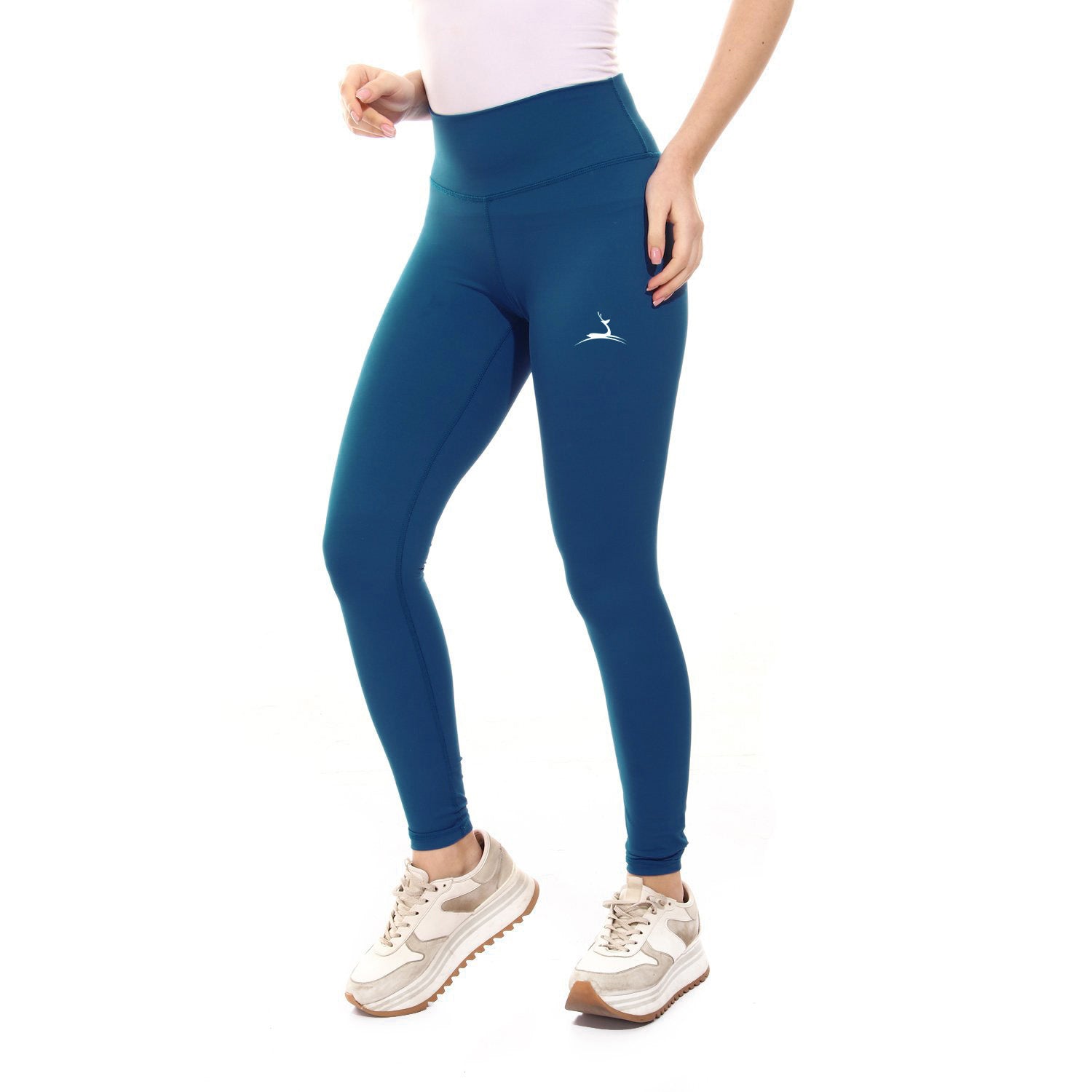 Plain Sportive Stretch Leggings-TEAL BLUE