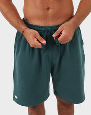 Teal green Viga 24/7 Shorts on model