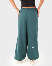 Teal green Doe Cloud Fit Pants — rear view showing drape