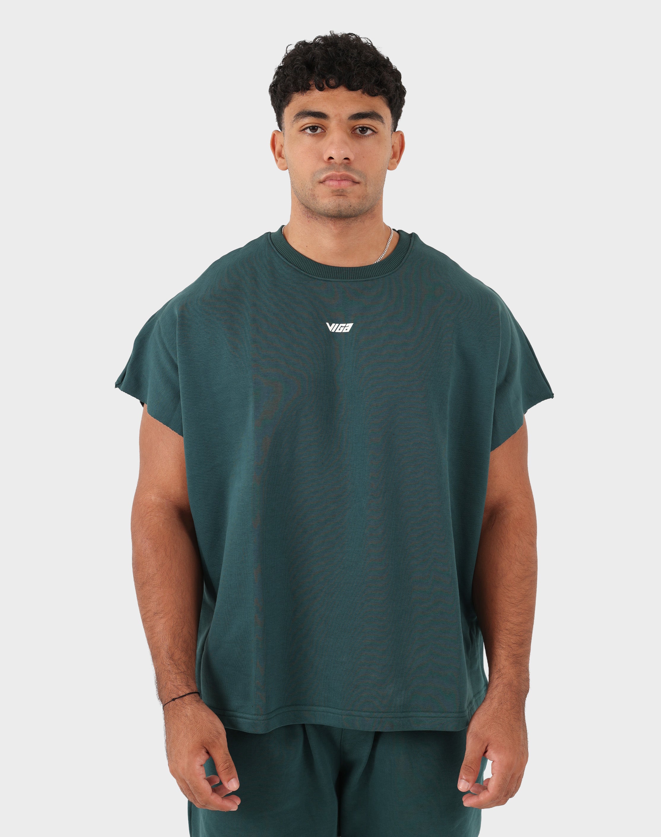 Teal green Viga Box Fit Tank Top — front view