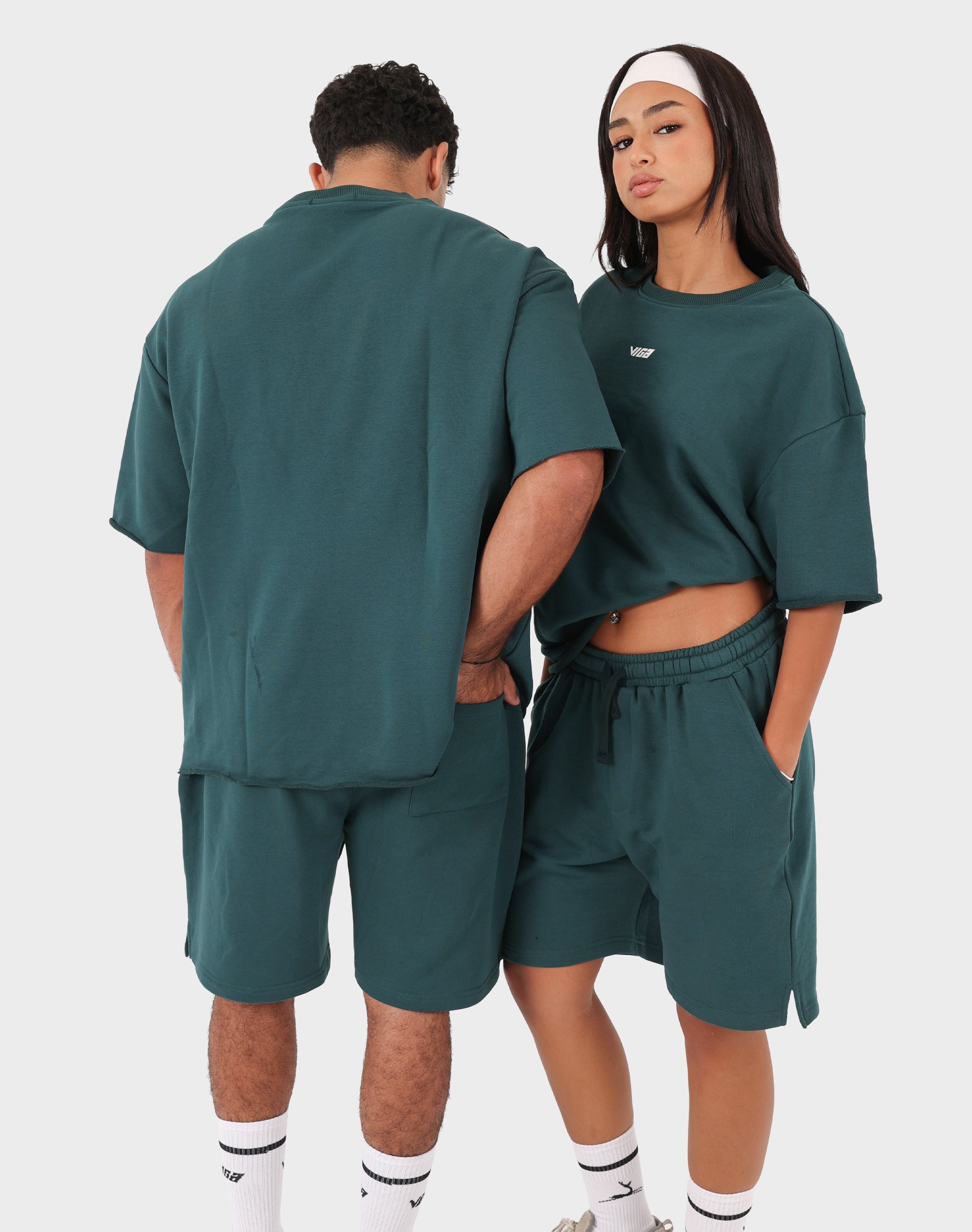 Teal green Viga 24/7 Shorts — oversized cotton shorts