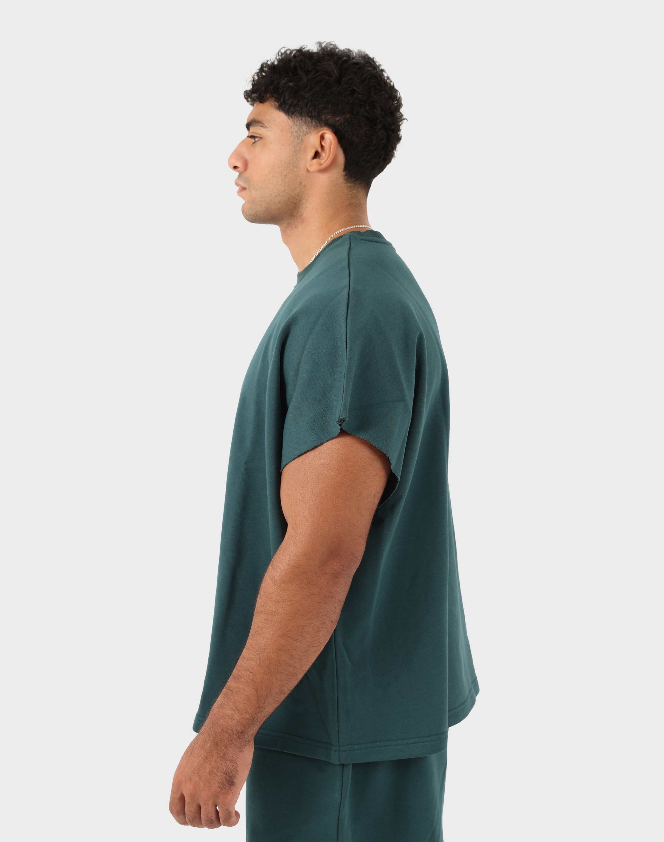 Teal green Viga Box Fit Tank Top — side view