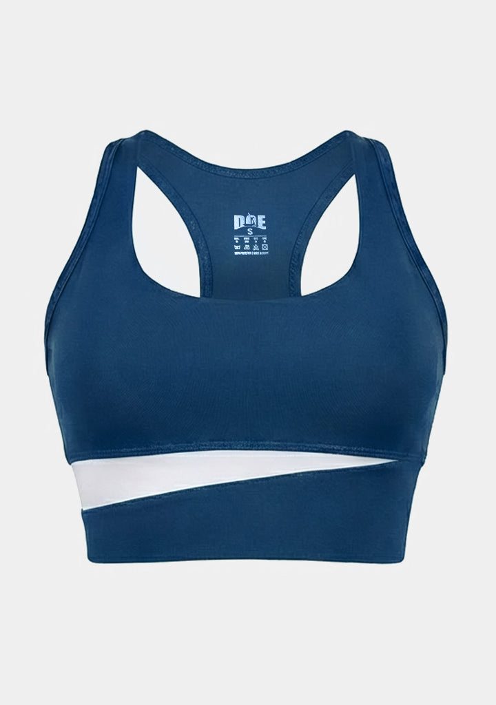 Doe ToneTwo Sports Bra – front view, teal blue