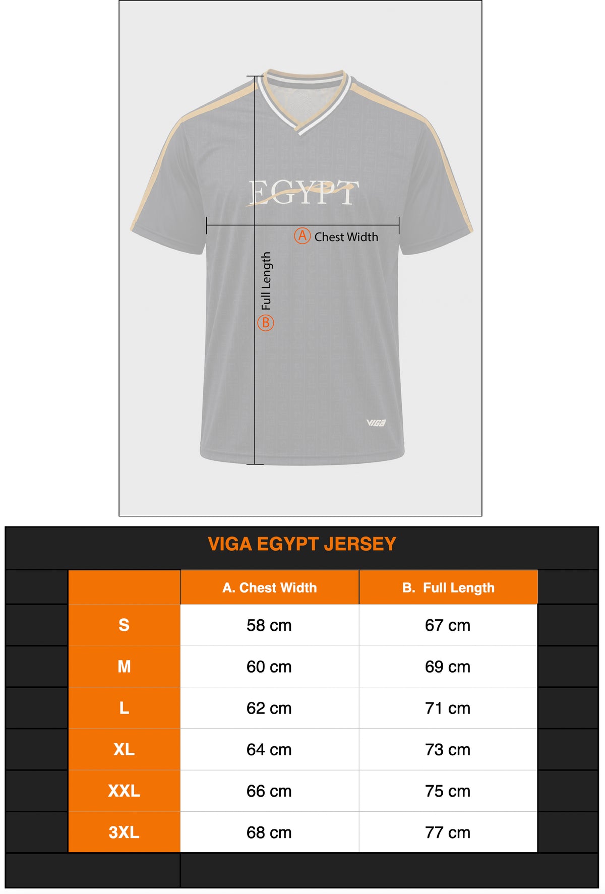 Viga Egypt Jersey size chart