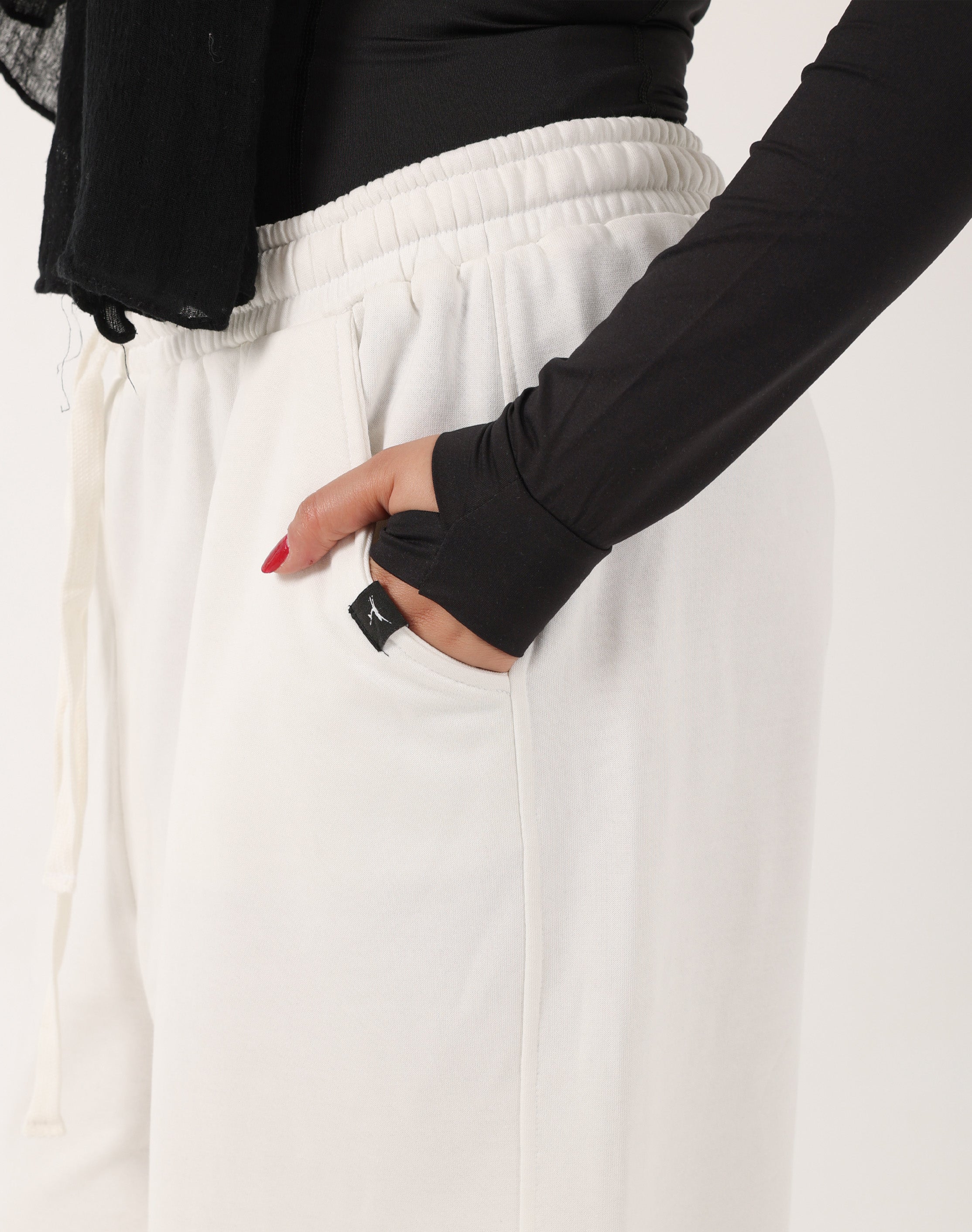 White Doe Cloud Fit Pants — detail of relaxed leg