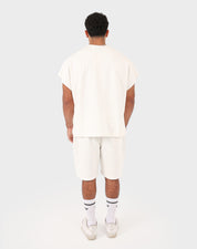 White Viga Box Fit Tank Top — front view on model