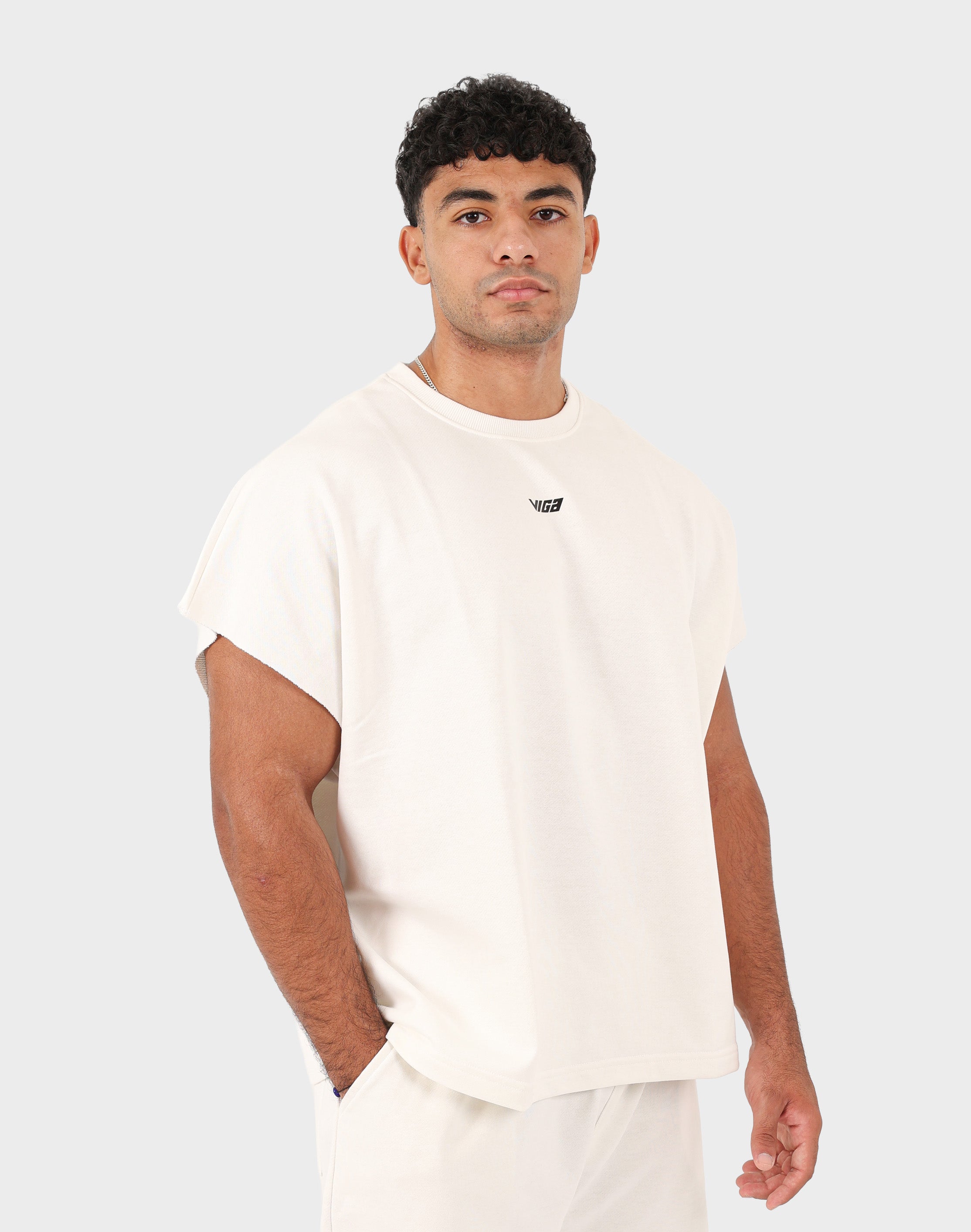 White Viga Box Fit Tank Top — oversized cotton vest