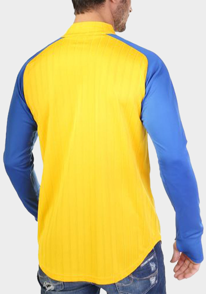 Bi-Toned Sportive Quarter Zipper Shirt- Striped Yallow*Blue