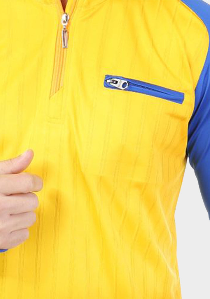 Bi-Toned Sportive Quarter Zipper Shirt- Striped Yallow*Blue