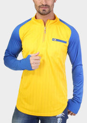 Bi-Toned Sportive Quarter Zipper Shirt- Striped Yallow*Blue