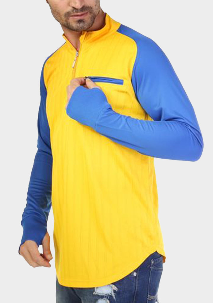 Bi-Toned Sportive Quarter Zipper Shirt- Striped Yallow*Blue