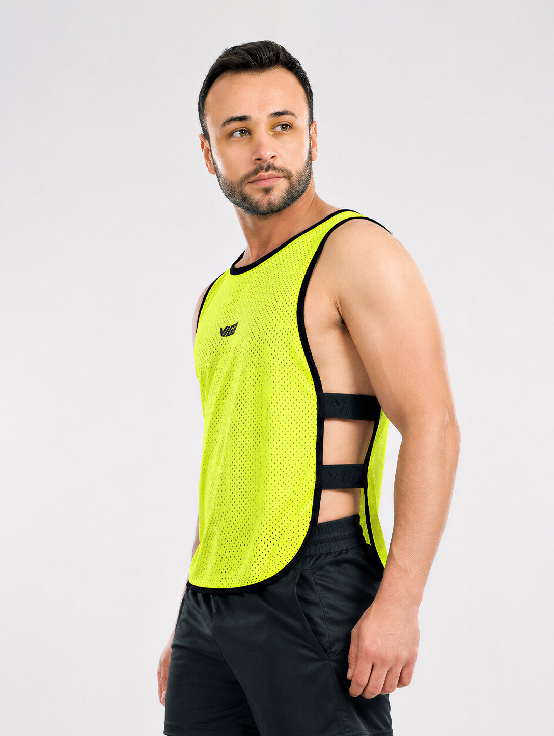 Viga soccer training bib in yellow — breathable Dry-Fit mesh football pinnie by Champs Land