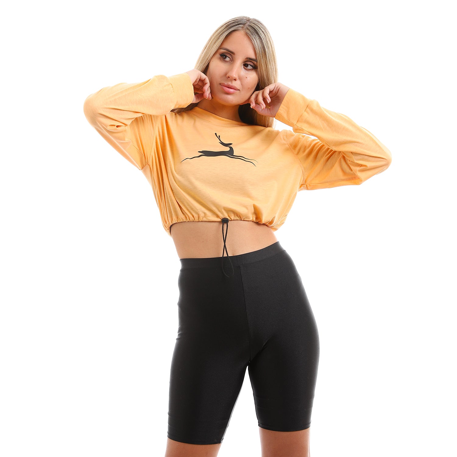 "Doe" Long Sleeves Crop Top (Heather Grey, Orange, Blue ) - Champsland