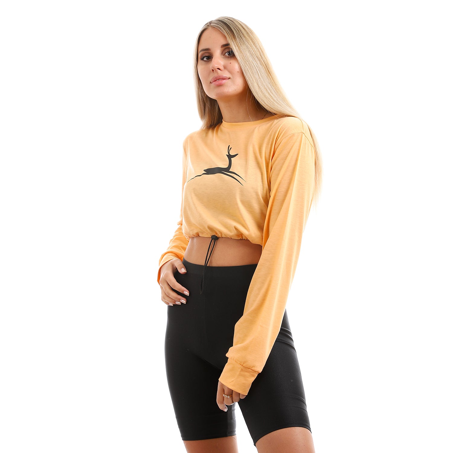 "Doe" Long Sleeves Crop Top (Heather Grey, Orange, Blue ) - Champsland